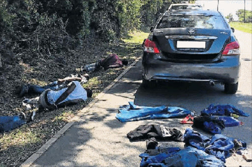 DERAILED: A Chintsa security company owner made these five citizen’s arrests after a burglary in Chintsa East resort a few weeks ago. He called Gonubie police, who arrived at the scene and took the men into custody and seized the car, which turned out to be stolen Picture: SUPPLIED