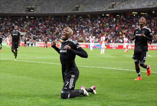 Tendai Ndoro of Orlando Pirates celebrates goal during the Absa Premiership 2016/17 football match between Ajax Cape Town and Orlando Pirates at Cape Town Stadium, Cape Town on 13 September 2016 Â©Chris Ricco/BackpagePix