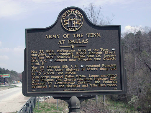 May 25, 1864. McPherson´s Army of the Tenn. [Federal] marching from Wooley´s Bridge (Etowah River), via Van Wert, reached Pumpkin Vine Cr. Logan´s 15th A.C. [Federal] camped near Pumpkin Vine...