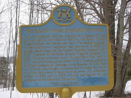 The most important producer of graphite in Canada during the first half of the twentieth century, the Black Donald Graphite Mine was located near here. The extensive deposit of high-quality ore it...