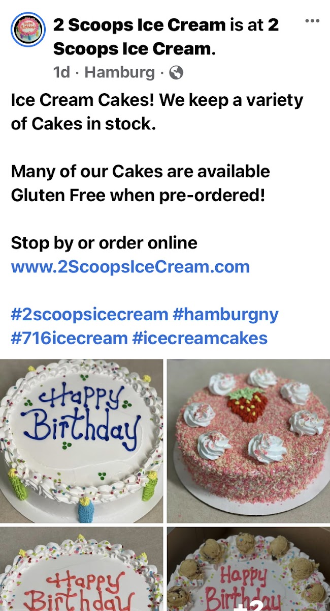 2 Scoops Ice Cream gluten-free menu