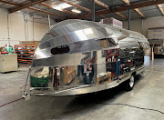 The top-end Bowlus RV, seen at Bowlus's factory in Oxnard, California. Each one is assembled by hand with aircraft-grade rivets and is hand polished. 