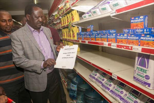 NASA flagbearer Raila Odinga shopping at Uchumi supermarket on June 18 /COURTESY