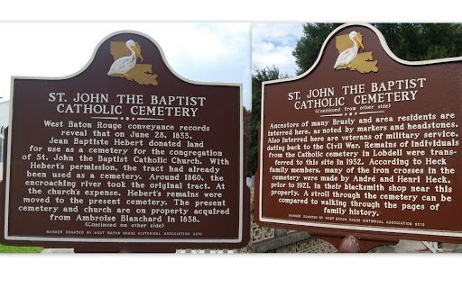 West Baton Rouge conveyance records reveal that on June 28, 1833, Jean Baptiste Hebert donated land for use as a cemetery for the congregation of St. John the Baptist Catholic Church. With...