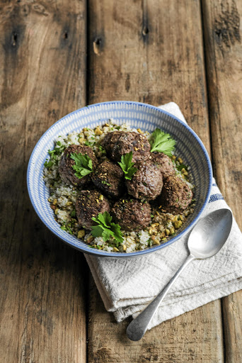Spiced ostrich meatballs with herbed cauliflower rice Looking for a healthier alternative to regular meatballs? These ones are made with lean ostrich mince. Toss in some cauliflower rice jazzed up with dukkah, nutmeg and mint and you have a banting-friendly meal fit for a king.
