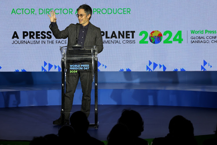 Mexican actor Gael Garcia Bernal delivers a speech during the opening ceremony of the World Press Freedom Day Conference, in Santiago, Chile