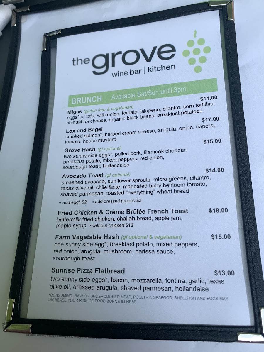 The Grove Wine Bar & Kitchen - Cedar Park gluten-free menu