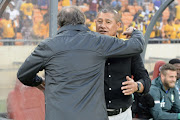 Cavin Johnson (Coach) and Giovanni Solinas (Coach of Kaizer Chiefs) during the Absa Premiership match between Kaizer Chiefs and AmaZulu FC at FNB Stadium on September 22, 2018 in Johannesburg, South Africa. 