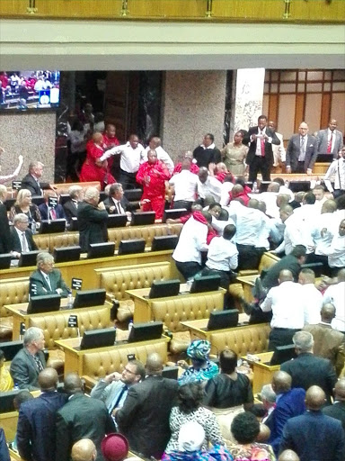 The EFF are ejected from Parliament during SONA 2017.