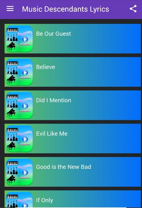 Android application Music Descendants Lyrics screenshort