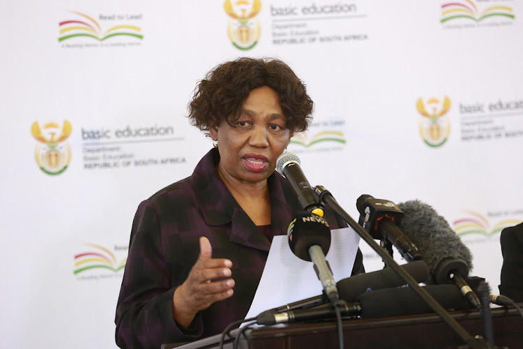 Minister of basic education Angie Motshekga addressing the media on the readiness of schools.