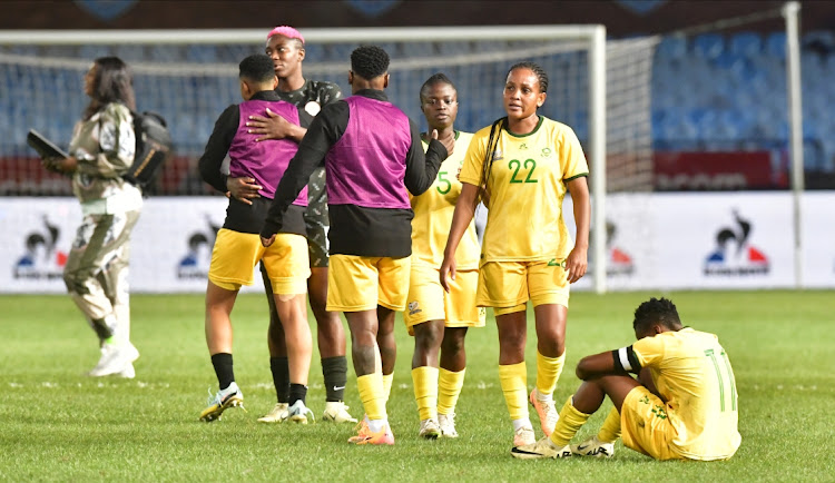 Nigerian players console dejected opponents Banyana Banyana after the Super Falcons won their Caf Women's Olympic final-round qualifier 1-0 on aggregate with a 0-0 second leg draw at Loftus on Tuesday.