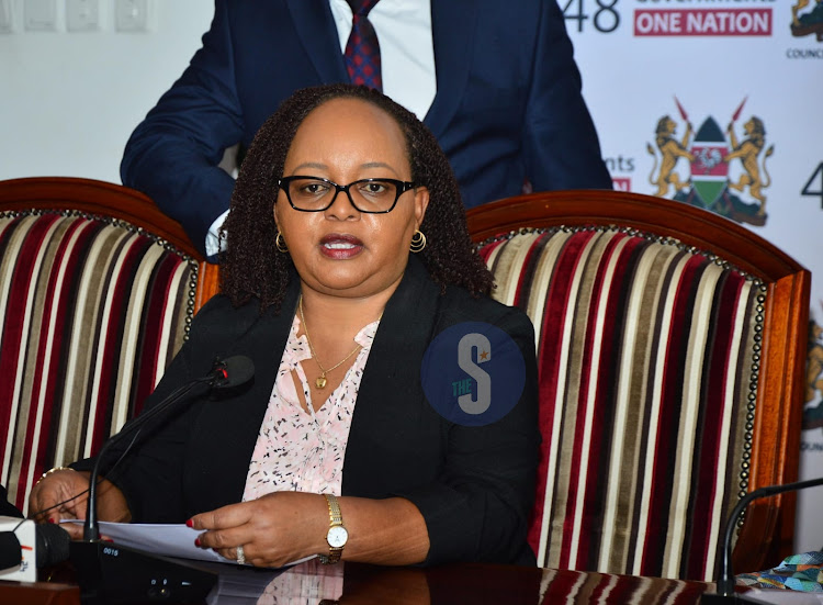 Concil of Governors chairperson Anne Waiguru during a press briefing on Doctors strike at the Council of Governors offices in Nairobi on March 27,2024