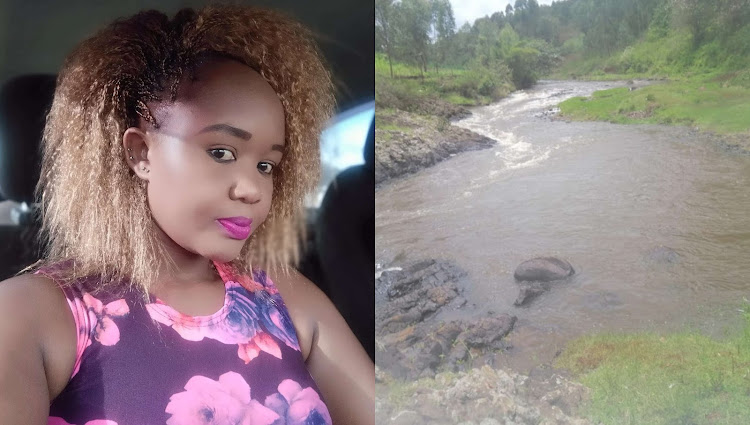 A collage of the late Maureen Wangui and River Nyamindi where she drowned Saturday