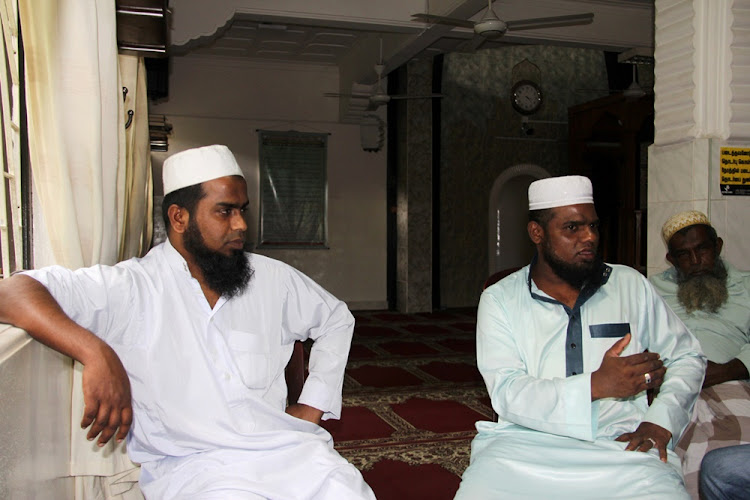 A.H. Ramees and M.S.M Farwin, two Islamic clerics who allege they were beaten by Sri Lankan police inside the Hijrapura Mosque during anti-Muslim riots speak during an interview with Reuters in Digana, Sri Lanka March 16, 2018.