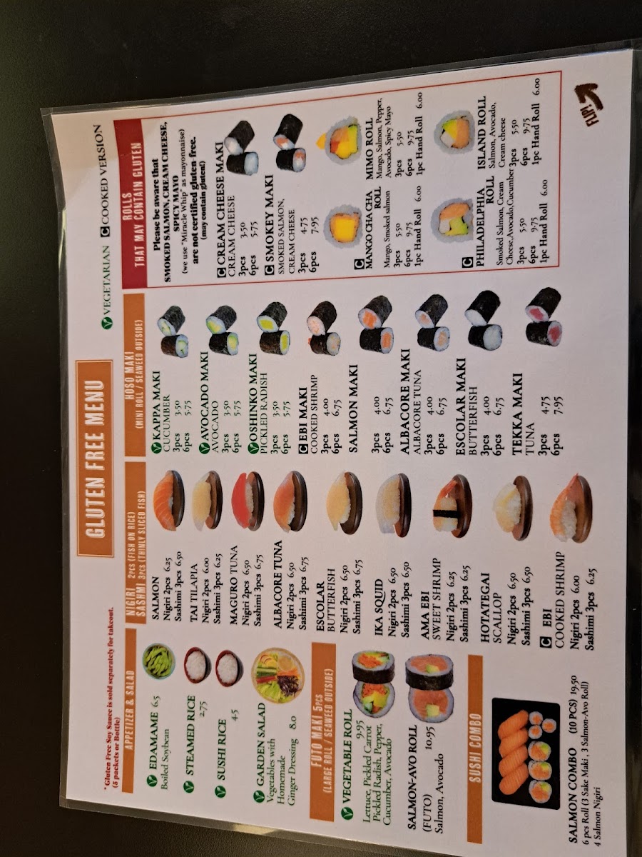Sushi Fresh gluten-free menu