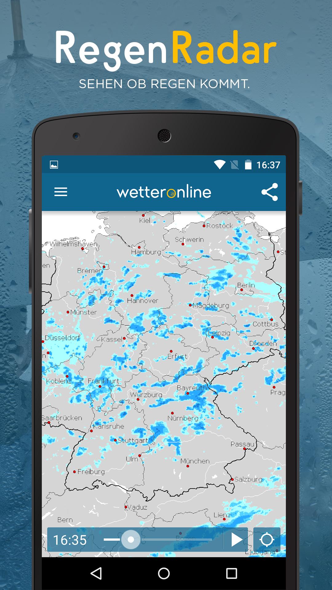 Android application RegenRadar mit Unwetterwarnung screenshort