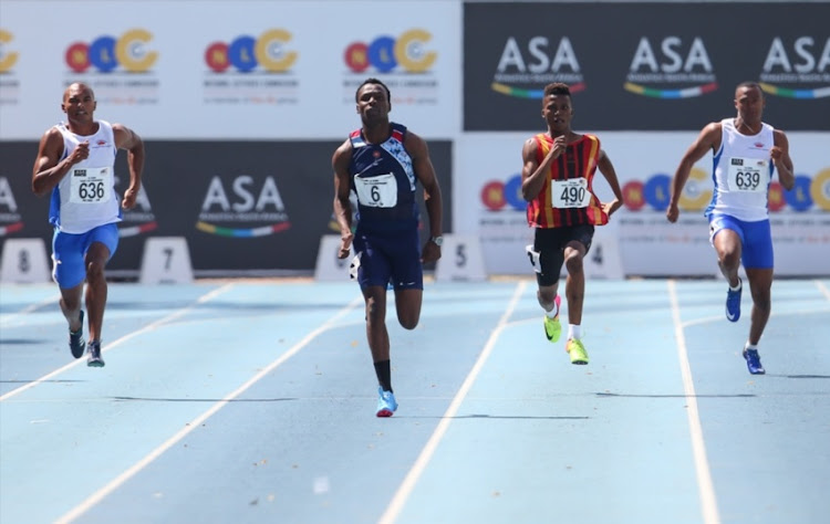 Clarence Munyai of AGN setting a new South African record of 19.69 seconds in the semi final of the mens 200m during day 2 of the ASA Senior and Combined Events Track & Field Championships at Tuks Athletics Stadium on March 16, 2018 in Pretoria, South Africa.