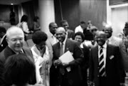 VISIONARY: Minister of Human Settlements Tokyo Sexwale with his provincial MECs in Sandton yesterday. 25/05/09. Pic. Kentridge Mathabathe. © UNknown.