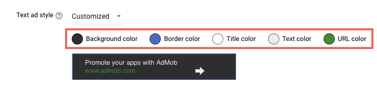 Exemplo de descontinuação das cores personalizadas do bloco de anúncios.