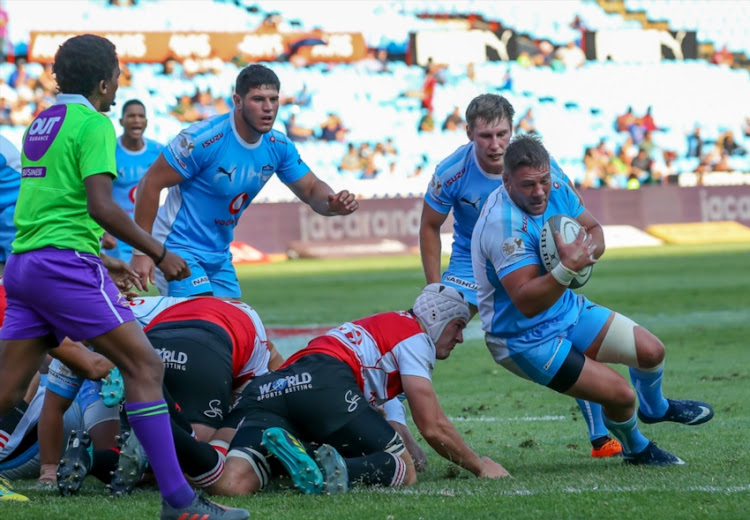 Ruan Steenkamp of the Vodacom Blue Bulls on his way to score his second try during the Currie Cup match between Vodacom Blue Bulls and Xerox Golden Lions XV at Loftus Versfeld on September 01, 2018 in Pretoria, South Africa.