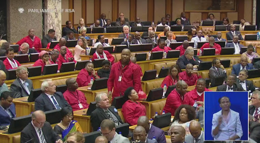 Members of the EFF keep interrupting President Jacob Zuma's State of the Nation Address in Parliament on Thursday.