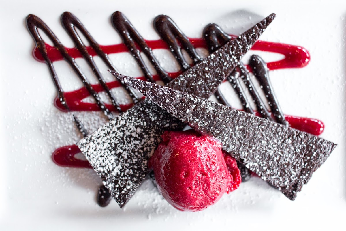 Flourless Chocolate Torte with Raspberry Sorbet