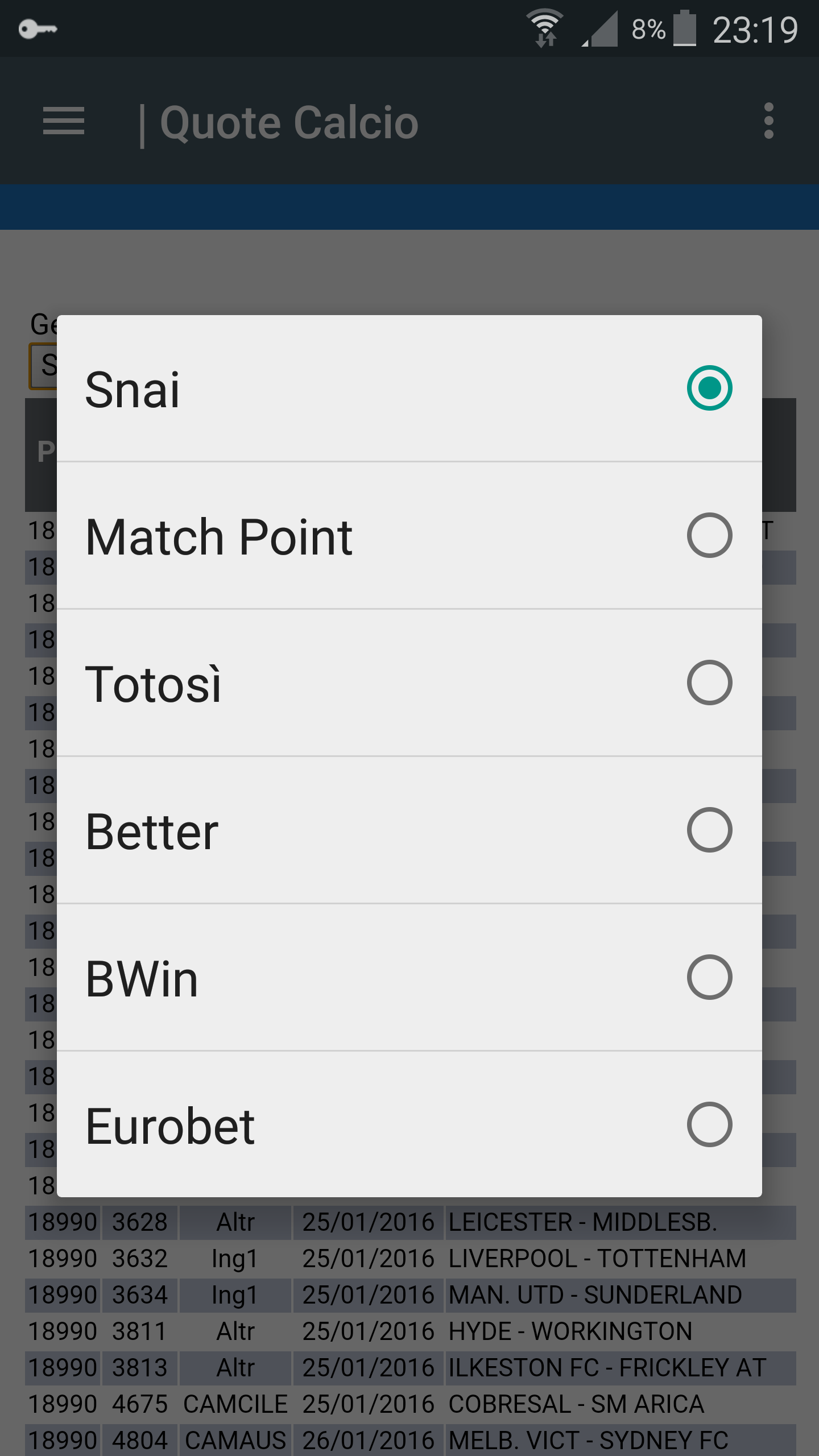 Android application Quote Calcio screenshort