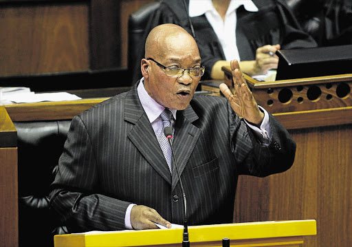 President Jacob Zuma addresses the National Assembly in Cape Town during the debate on his State of the Nation address. He had strong words for Freedom Front Plus leader, Pieter Mulder, over his careless comments on the land issue Picture: ESA ALEXANDER