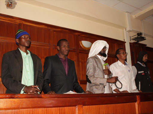 Suspects of teh Garissa University attack in a Milimani court yesterday /COLLINS KWEYU