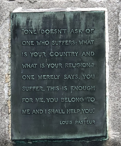 "ONE DOESN'T ASK OF ONE WHO SUFFERS: WHAT IS YOUR COUNTRY AND WHAT IS YOUR RELIGION? ONE MERELY SAYS, YOU SUFFER, THIS IS ENOUGH FOR ME, YOU BELONG TO ME AND I SHALL HELP YOU" LOUIS PASTEUR...