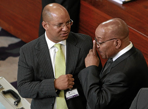 Jacob Zuma with his attorney Michael Hulley, whose fees Zuma should pay, the DA says.