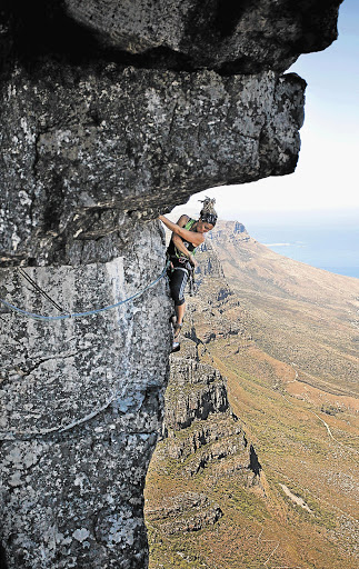 CRAG CRAB: Marianne Schwankhart traverses the Cableway Crag Picture: CLAIRE KEETON