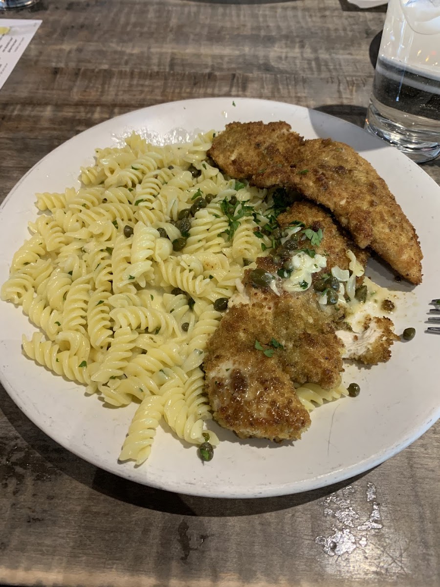 Generous portion of chicken piccata, so many capers!