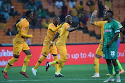 Goal scorer Ramahle Mphahlele celebrates with Khama Billiat during the Absa Premiership match between Kaizer Chiefs and AmaZulu FC at FNB Stadium on September 22, 2018 in Johannesburg.
