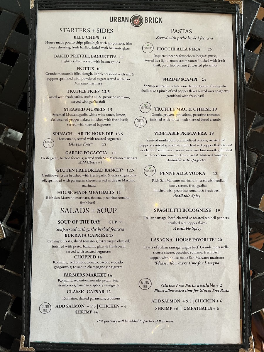 Menu as of March 2024