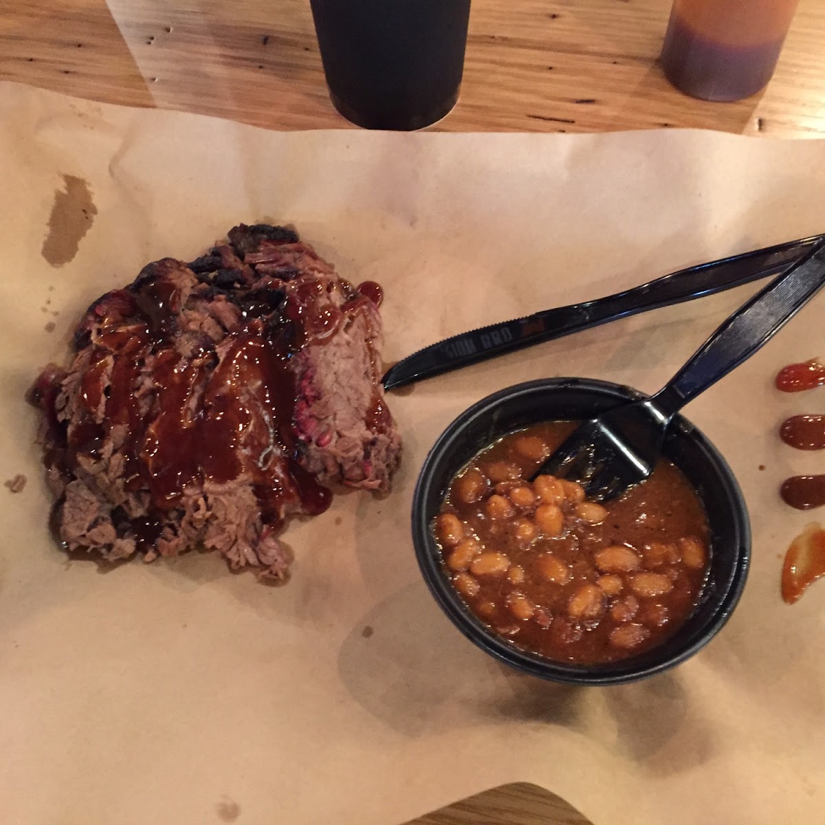 Brisket with smokey mountain bbq sauce. And baked beans. So good!!!!