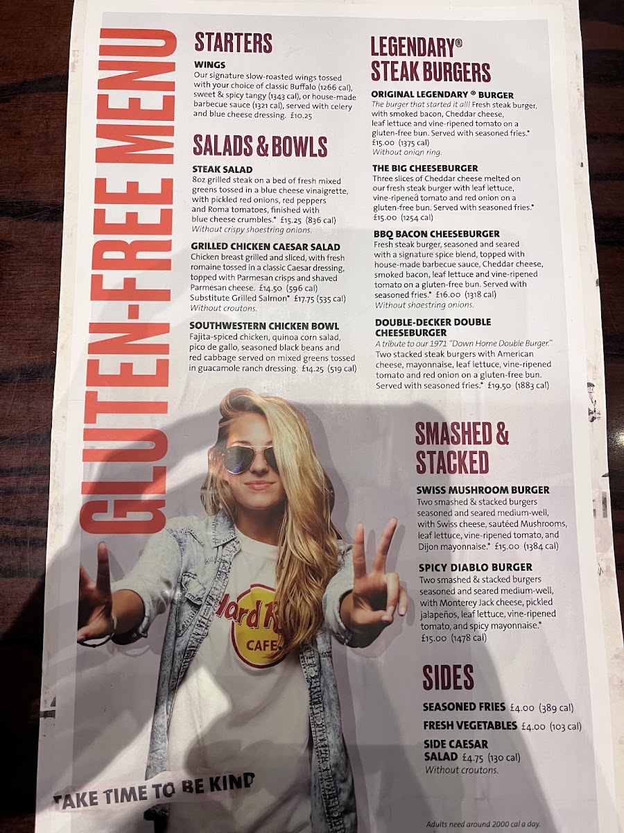 Hard Rock Cafe gluten-free menu