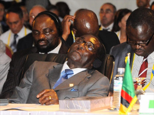 Zimbabwe's President Robert Mugabe asleep during an AU Summit in Kampala in 2015. /COURTESY