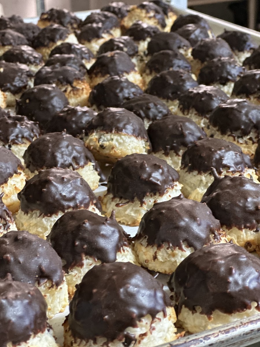 Hand dipped made for scratch Gluten-Free coconut macaroons