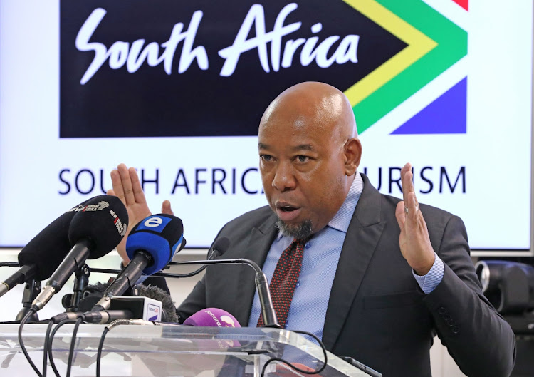 Themba Khumalo, acting CEO of South African Tourism (SAT), addresses the media regarding leaked documents concerning a sponsorship deal with Tottenham Hotspur.