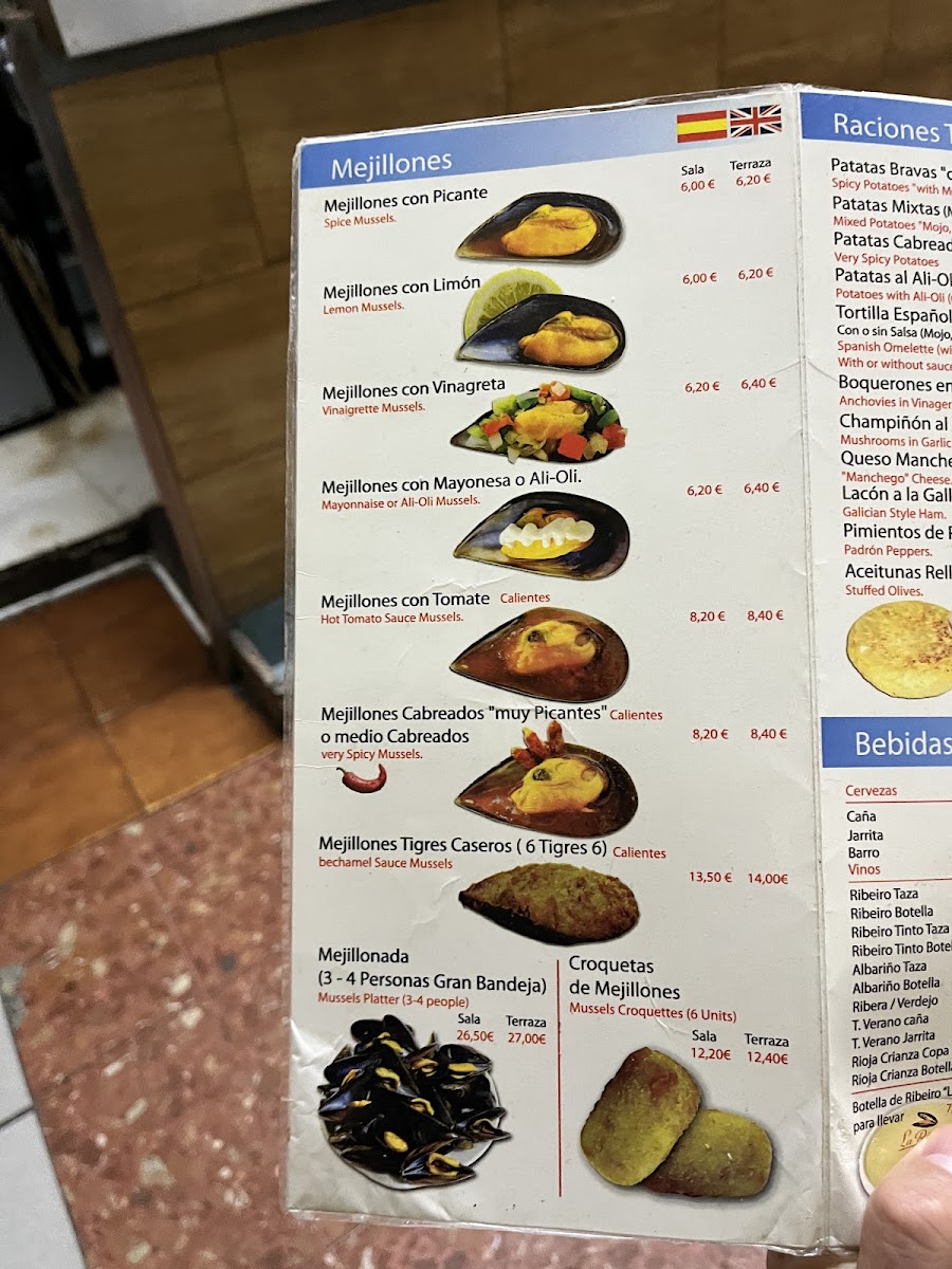 Mejillonera El Pasaje. La Ría gluten-free menu
