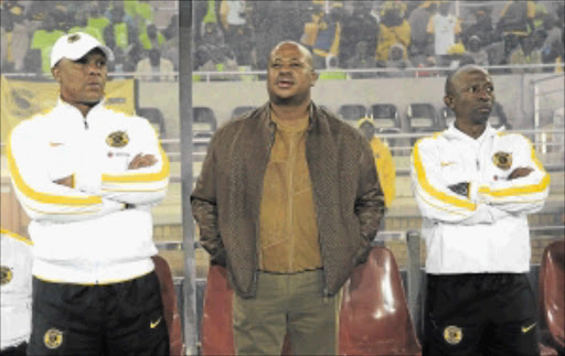 OLD GUARD: Doctor Khumalo, Bobby Motaung and Donald 'Ace' Khuse at this year's Nedbank Cup quarterfinal between Kaizer Chiefs and Free State Stars. PHOTO: LEFTYSHIVAMBU