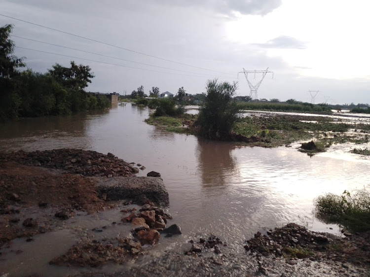 Flooded area in Mwala, Machakos County on May 2, 2024