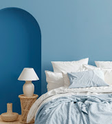 North Beach B4-B1-1, a bold and vibrant blue combined with Aqua Pura G7-C2-2, is the perfect stress alleviating duo for any bedroom.
