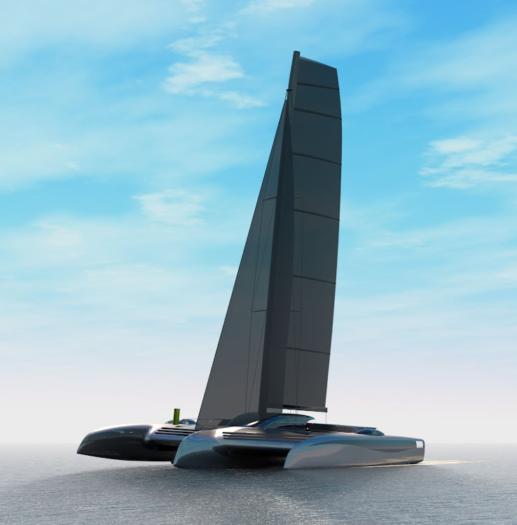 The trimaran construction provides more stability than a traditional sailing yacht or catamaran.