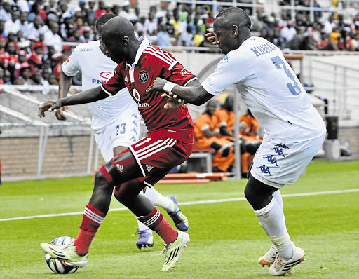 WINNER TAKES ALL: Sifiso Myeni of Orlando Pirates during the Absa Premiership match against SuperSport United at Peter Mokaba Stadium yesterday. Myeni scored in the 94th minute to give Bucs revenge over their Telkom Knockout conquerors