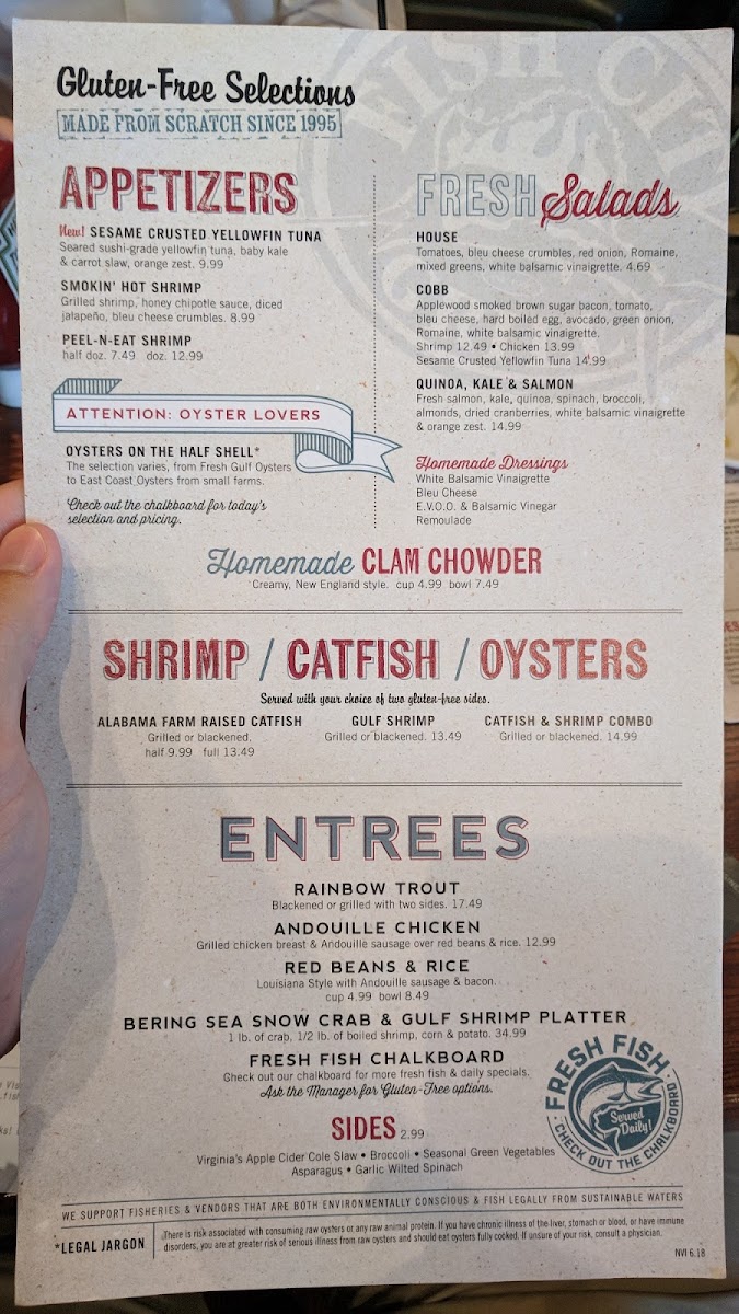 This is their gluten free menu as of August 2018.