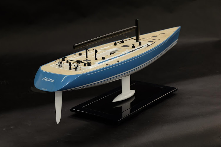 This model of the Alpina luxury sailing yacht was commissioned by the owner’s spouse as a gift.