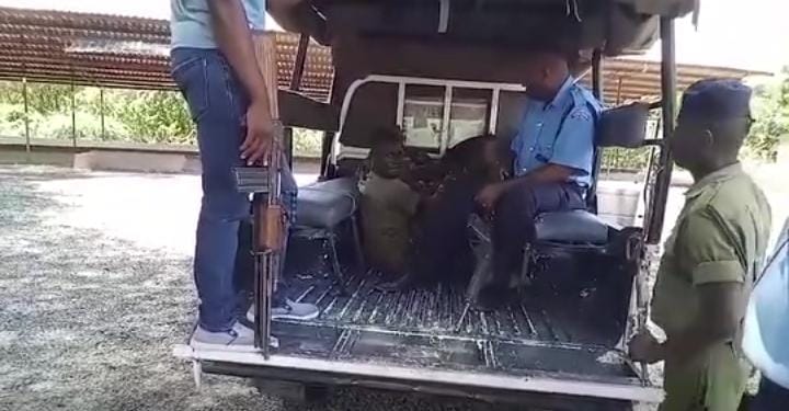 KDF soldiers in police vehicle following their arrest for allegedly slapping and disarming a traffic police officer who was manning a roadblock, April 16, 2024.